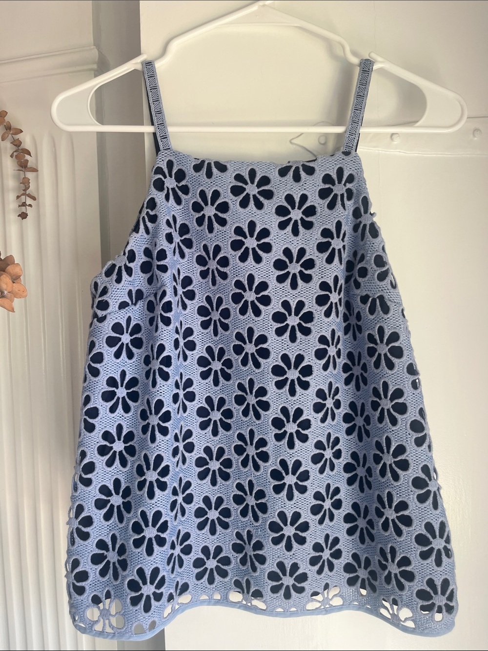 Anthropologie Maeve Light Blue Crochet Floral Tank